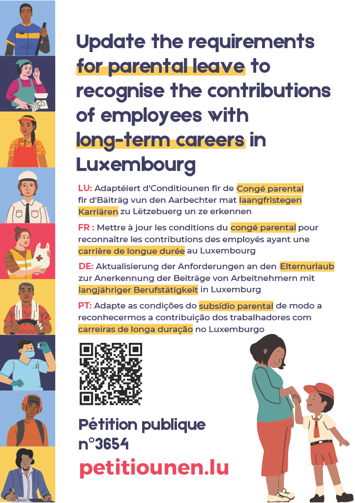 Update the requirements for parental leave to recognise the contributions of employees with long-term careers in Luxembourg