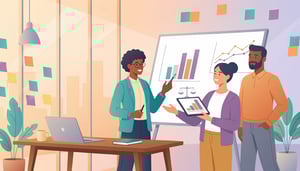 Illustration vectorielle montrant une équipe de direction et des professionnels des ressources humaines collaborant dans un bureau moderne.